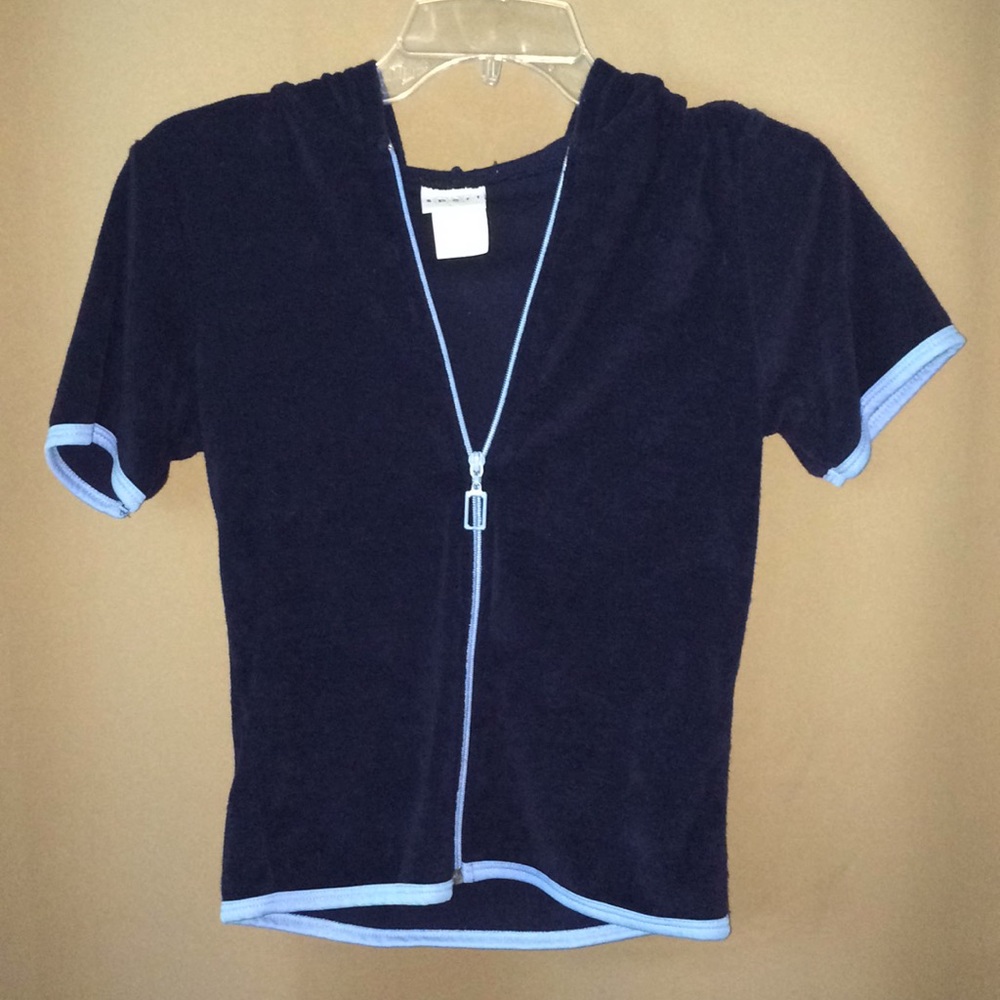 Hooded Terry Navy Short Sleeve Jacket Small